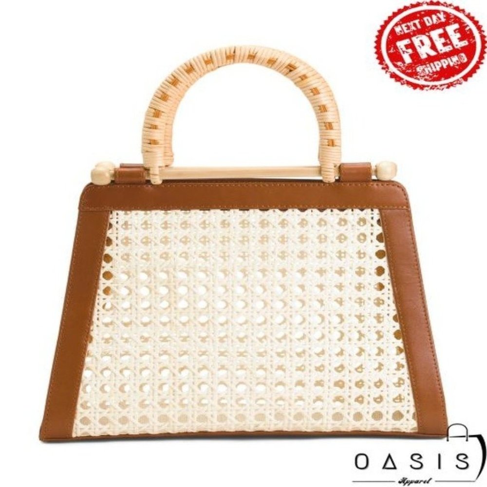 MADE IN VIETNAM Caning Satchel With Wooden Handles/ Women's Bag